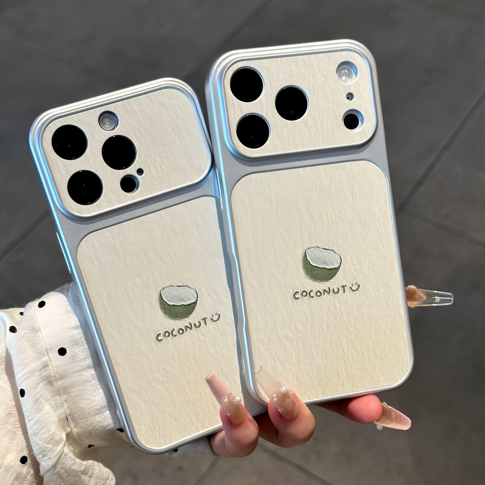 油画绿色椰子适用苹果16promax手机壳mate70pro华为p80卡通OPPOReno15红米K90电镀壳VIVOs50小米17pro荣耀500