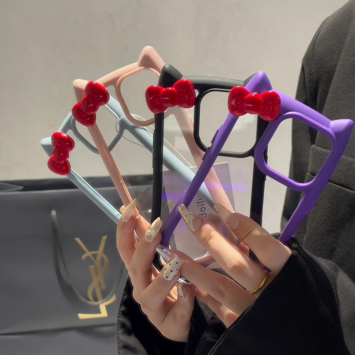 可爱创意立体蝴蝶结猫耳朵手机壳