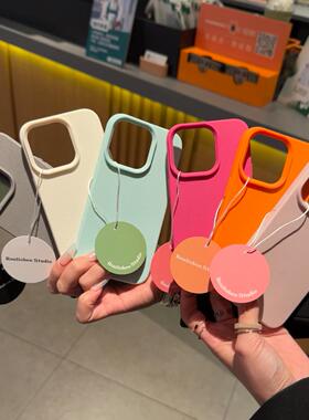 多巴胺ins玫红火龙果软糯荔枝纹适用iphone16苹果13手机壳14pro纯色16promax小众15plus高级感17pro男女硅胶