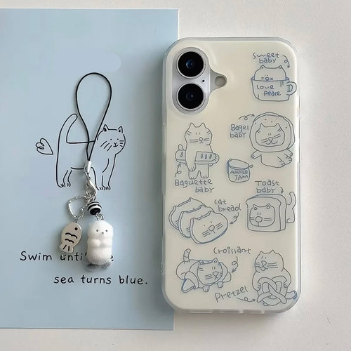 线条吐司猫咪适用iPhone16pro手机壳13苹果15promax卡通12女14华为p70新款vivoIQOOz9x小米14红米k80荣耀oppo