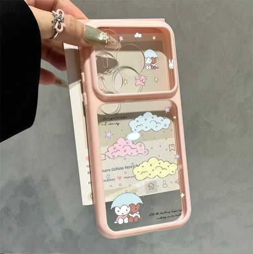 下雨小熊兔子适用iPhone16ProMax手机壳14苹果15卡通mate80华为p90小米17pro新款荣耀OPPOfindx8红米VIVOx300