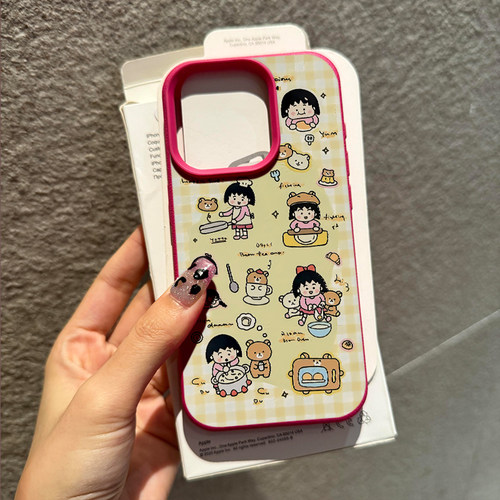 可爱卡通奶黄格纹小丸子手机壳