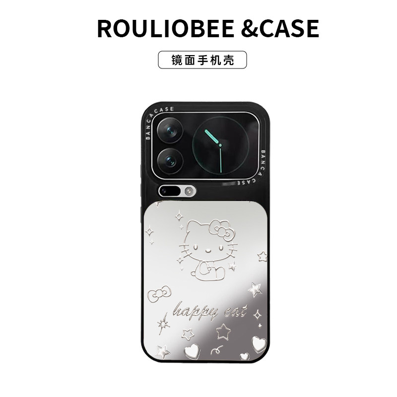 银线条猫咪适用华为p70nova14小米17pro荣耀300潮牌镜面vivoppo红米14壳iPhone16promax手机壳13苹果15卡通12
