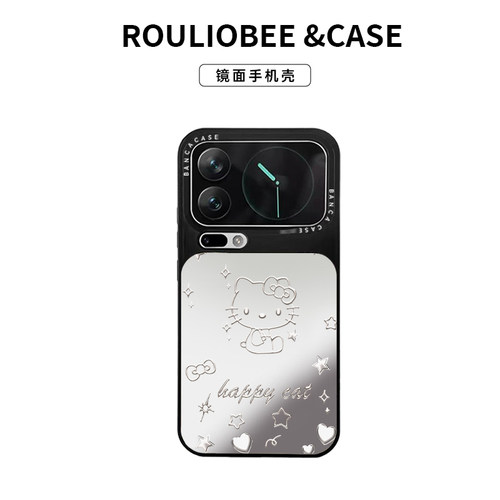 银线条猫咪适用华为p70nova14小米17pro荣耀300潮牌镜面vivoppo红米14壳iPhone16promax手机壳13苹果15卡通12
