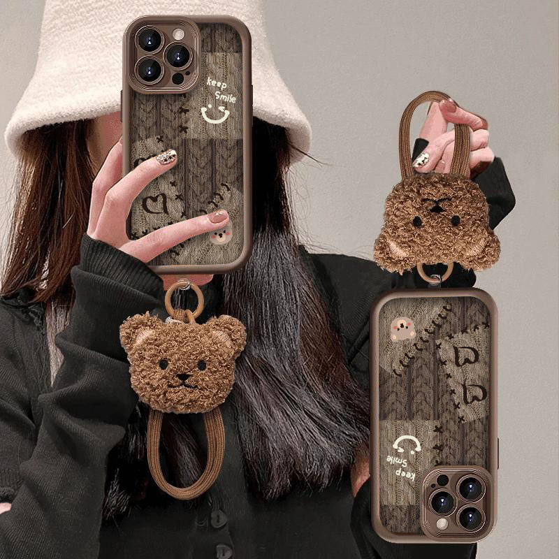 笑脸小熊挂件适用苹果16promax手机壳iphone15新款13华为mate60荣耀200腕带Reno12挂绳VIVOS19小米14OPPO潮流