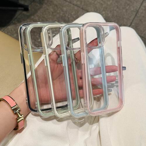 ins风简约纯色多巴胺边框透明适用iPhone17pro手机壳苹果16pro新款14plus女款13/12硅胶软壳全包15防摔保护套