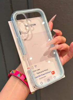 高颜值蓝色适用iPhone16promax手机壳13苹果14pro二合一12男11华为p70新款vivo小米15红米Turbo4荣耀oppo软壳