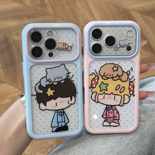 粉框猫咪男孩适用iPhone16ProMax苹果17手机壳华为mate70小米17pro新款13荣耀magic8OPPOreno15红米VIVOs50女