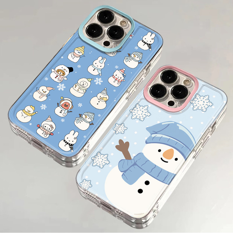蓝色系雪花雪人适用iphone17promax手机壳15苹果16透明华为mate70可爱vivox200小米14防摔oppo红米k80荣耀300