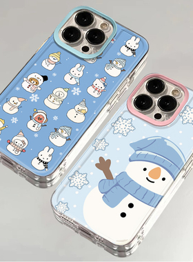 蓝色系雪花雪人适用iphone17promax手机壳15苹果16透明华为mate70可爱vivox200小米14防摔oppo红米k80荣耀300