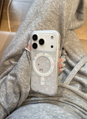温柔星星蝴蝶结适用iPhone16promax无线充电磁吸手机壳15promax新款14promax透明11卡通12可爱13创意16女款17