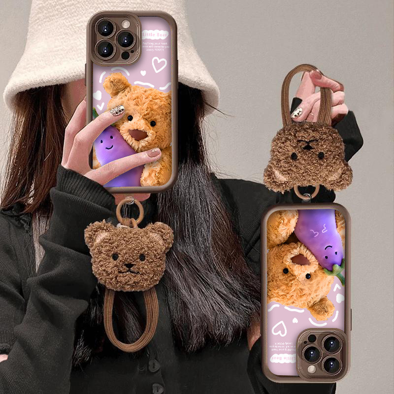巴塞罗熊茄子适用苹果16promax手机壳iphone15新款13华为mate60荣耀200腕带Reno12挂绳VIVOS19小米14OPPO潮11