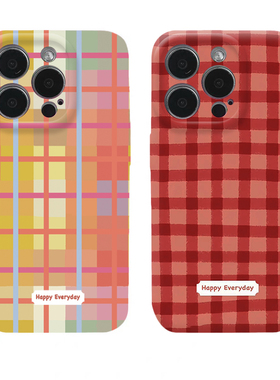 彩色红粉格纹适用iPhone16promax手机壳苹果13菲林17华为mate70pro创意vivo小米15全包oppo红米k80硬壳荣耀90