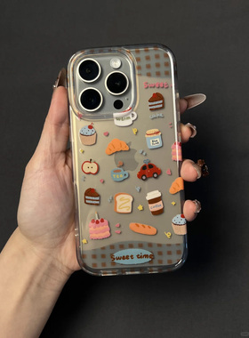 甜品插画适用苹果16promax手机壳iphone15新款mate60透明14红米note13防摔k70小米华为pura70软壳vivoppo荣耀