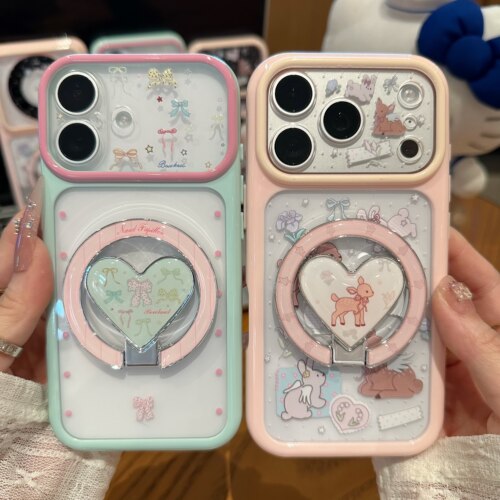 白心小鹿支架适用iPhone16ProMax手机壳苹果15爱心mate80华为p90小米17pro新款14荣耀OPPOfindx8红米VIVOx300
