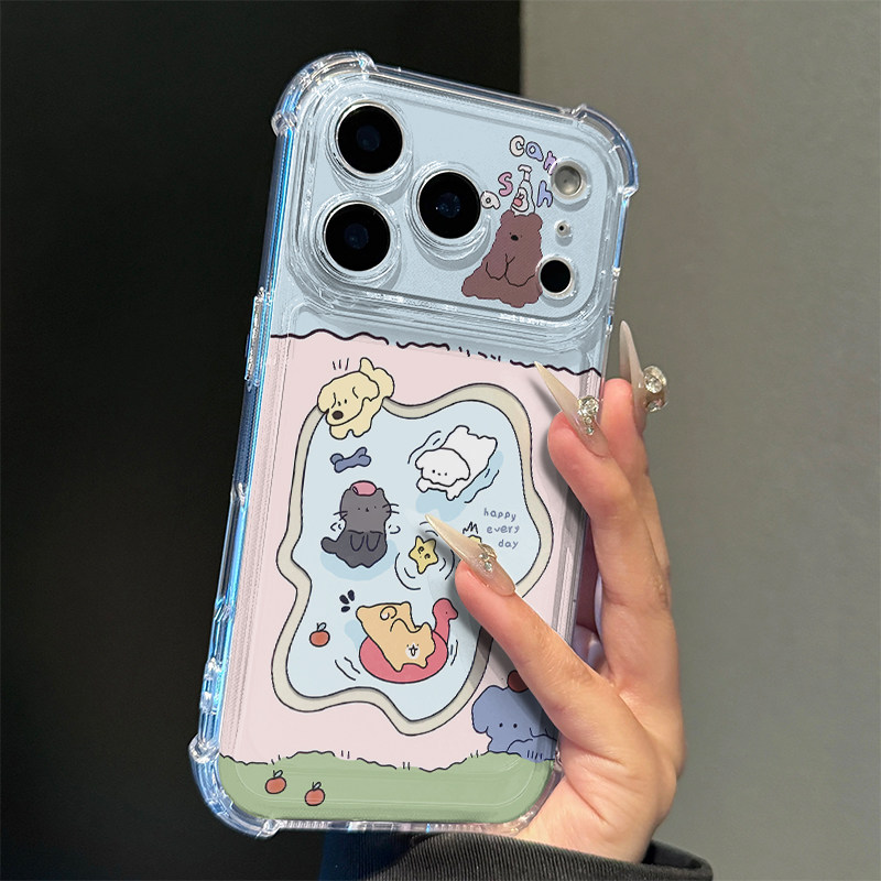 游泳派对小熊适用iPhone17promax手机壳苹果16pro华为mate70新款13小米15荣耀300vivo四角防摔oppo红米note14