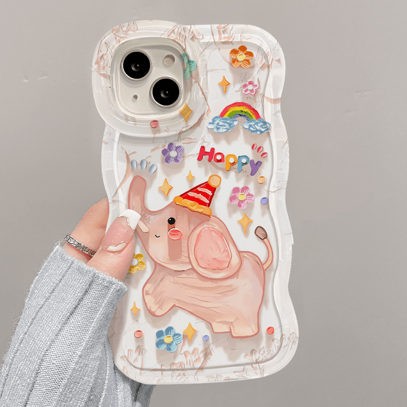 可爱小象适用苹果15promax手机壳iphone14pro新款16隐形双支架13女11波浪边保护套全包防摔x硅胶xr软壳xsmax