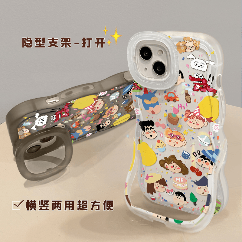 涂鸦蜡笔小新适用15苹果14手机壳iphone13promax新款12隐形双支架11少女软硅胶15pm套超火抖音爆款少男防摔壳