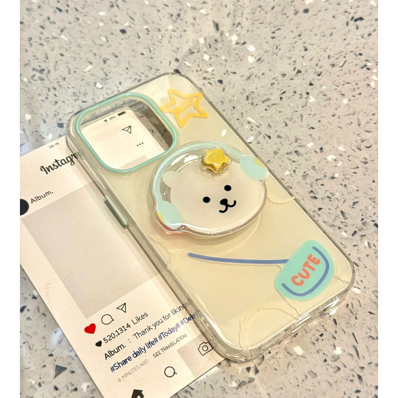 耳机自嘲熊支架适用iPhone16pro手机壳13苹果15promax可爱12/11华为mate60新款p70vivo小米14红米k70荣耀oppo