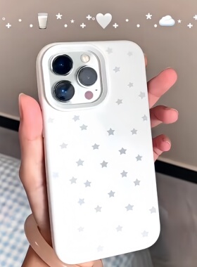 ins满屏白色星星适用苹果16promax手机壳iphone14pro新款13闺蜜款12创意可爱11保护套15promax全包防摔糯米壳