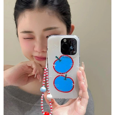 蓝苹果手链适用iPhone16pro手机壳13苹果15promax可爱12创意11华为mate60新款p70双层vivo小米14红米荣耀oppo
