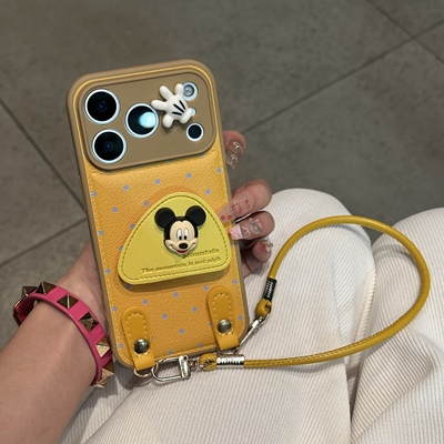 气垫米奇支架适用苹果16promax手机壳iphone17pro新款15华为p70挂绳12/13软壳vivoppo小米14红米k80荣耀200潮