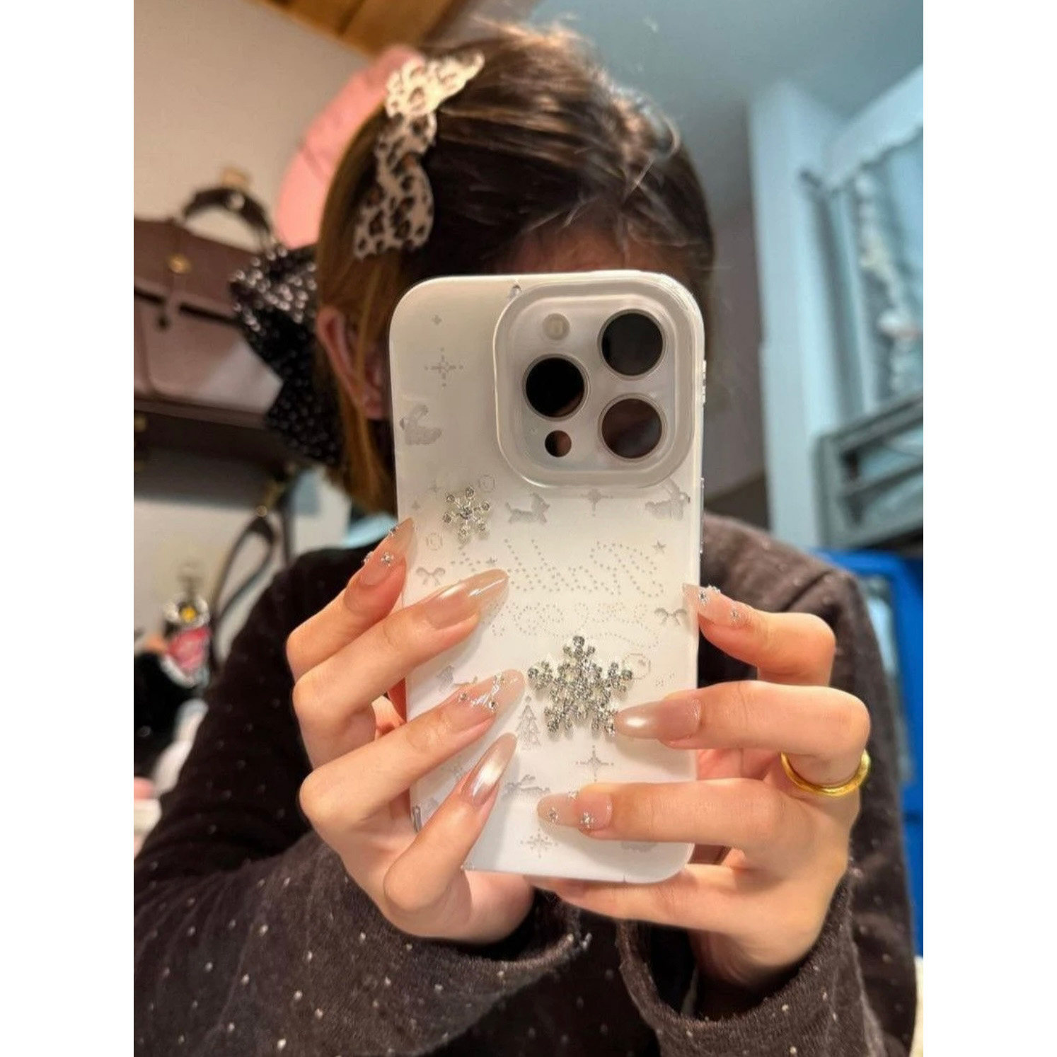 小兔带钻雪花适用iPhone16pro手机壳苹果15promax卡通17pro华为mate60pro新款p70vivoppo小米15红米k80荣耀90