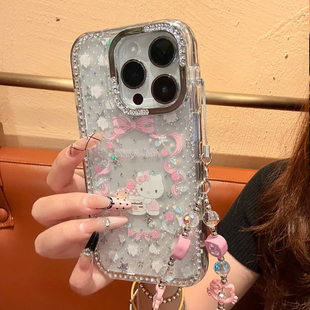 kitty小熊適用蘋果16promax手機殼iphone14pro新款 13卡通12日韓可愛手鏈11保護套15promax防摔15plus鐳射閃鉆
