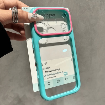 多巴胺撞色大视窗适用苹果17promax手机壳iPhone16pro新款15ins风14放卡片13pro高级17透明12全包防摔保护套