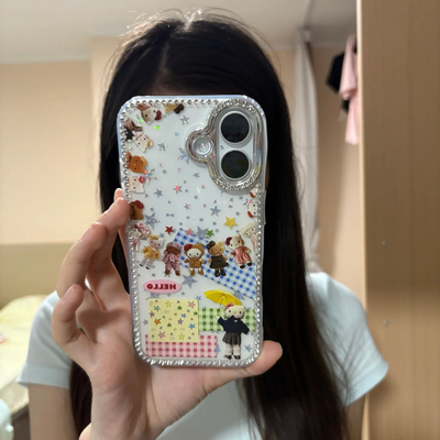 长腿小Kitty适用苹果16promax手机壳iphone14pro新款13卡通12日韩可爱11保护套15promax防摔17镭射星星闪钻壳