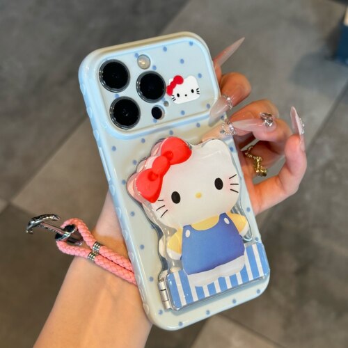可爱卡通镜面支架适用苹果16promax手机壳mate80华为p90OPPOReno15红米K90少女14vivos50小米17pro荣耀magic8