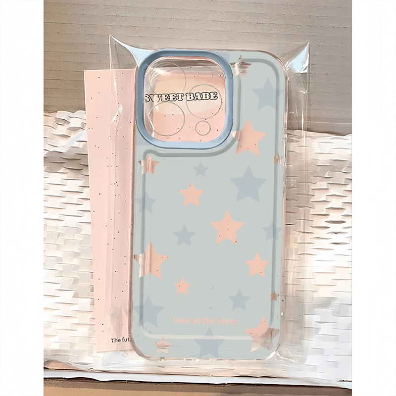 蓝底星星适用苹果16手机壳iPhone15promax新款华为mate60红米note13卡通k70小米14软壳vivoos19荣耀oppo个性