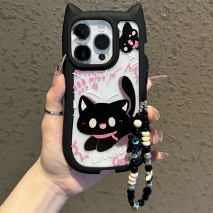 围巾猫咪适用苹果16promax手机壳iphone14pro新款 13猫耳朵12可爱11保护套15promax全包防摔x透明xr挂链xsmax