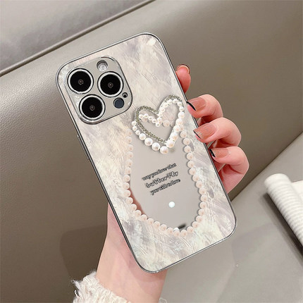 珍珠镜面壳适用苹果15promax手机壳iphone16pro小众12华为mate60新款p70女vivo小米14红米note13荣耀oppok70
