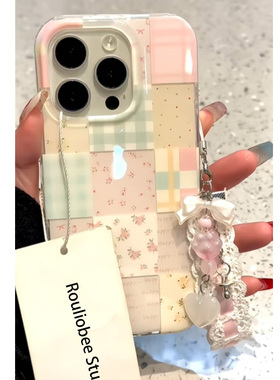 拼接芭蕾适用苹果16promax手机壳iphone14pro新款13高级感12个性11保护套15promax全包防摔plus蕾丝爱心挂绳
