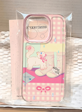 格子猫咪适用苹果16promax手机壳iphone15新款mate60红米note13防摔k70小米14华为pura70软壳vivoppo荣耀s19