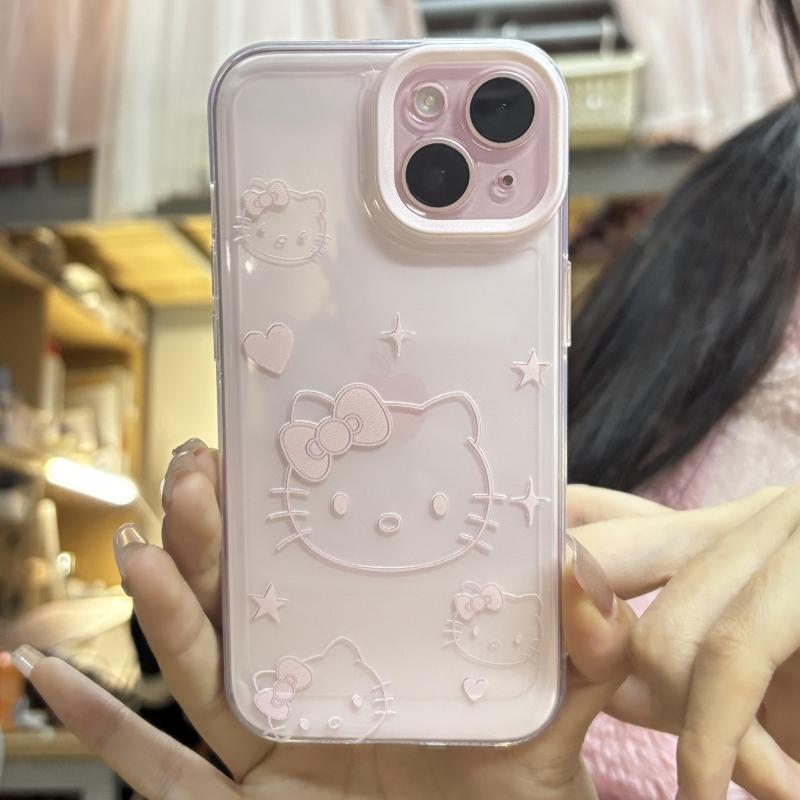 线条粉KT头适用苹果16手机壳iPhone15promax新款华为mate60红米note13卡通k70小米14软壳vivoos19荣耀oppo女