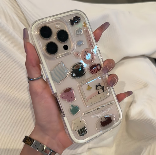趣味黑猫闹钟diy贴纸手机壳