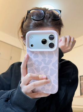 粉灰豹纹适用苹果17promax手机壳iphone16pro新款14pro简约13创意12保护套15promax防摔16plus糯米壳17女款11