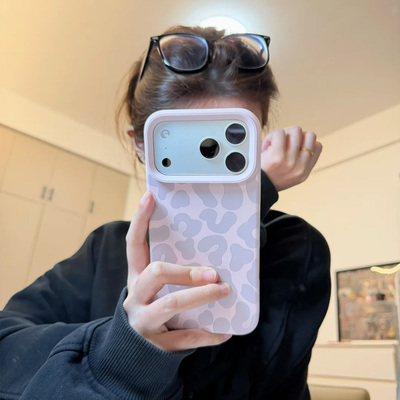 粉灰豹纹适用苹果17promax手机壳iphone16pro新款14pro简约13创意12保护套15promax防摔16plus糯米壳17女款11