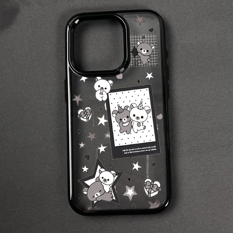 暗黑风轻松熊适用苹果16promax手机壳iphone14pro新款13卡通12日韩可爱1保护套17promax防摔15plus透明亚克力