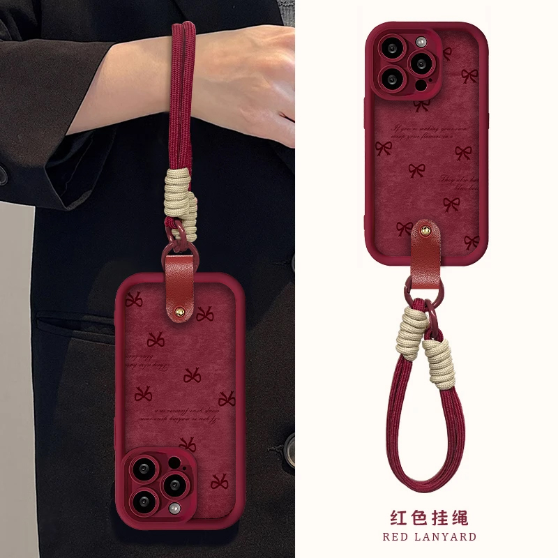 国风蝴蝶结适用苹果16promax手机壳iphone15新款13华为mate60荣耀200腕带Reno12挂绳VIVOS19小米14OPPO喜庆女