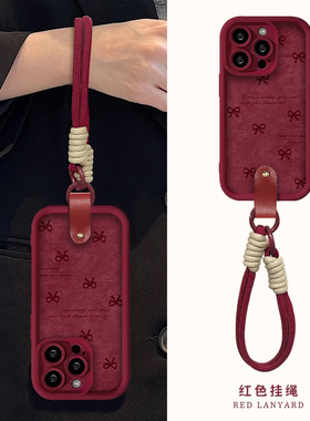 国风蝴蝶结适用苹果16promax手机壳iphone15新款13华为mate60荣耀200腕带Reno12挂绳VIVOS19小米14OPPO喜庆女