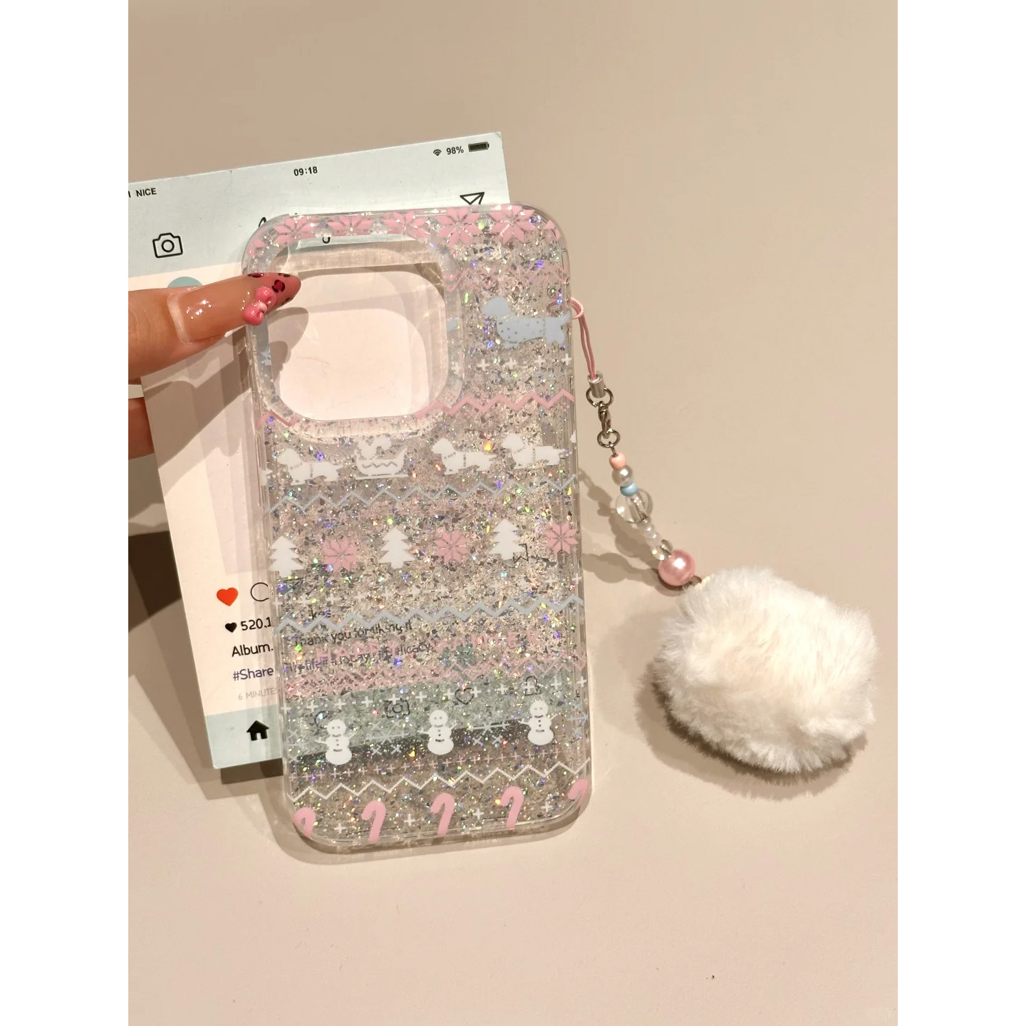 韩系雪花小狗细闪手机保护套小众