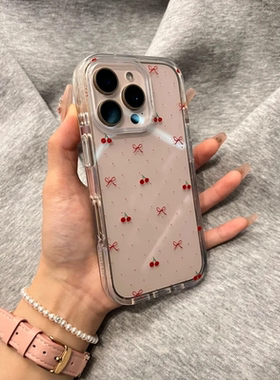 樱桃蝴蝶结适用苹果16手机壳iPhone15promax新款华为mate60红米note13女k70小米14软壳vivoos19荣耀oppo透明