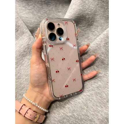 樱桃蝴蝶结适用苹果16手机壳iPhone15promax新款华为mate60红米note13女k70小米14软壳vivoos19荣耀oppo透明