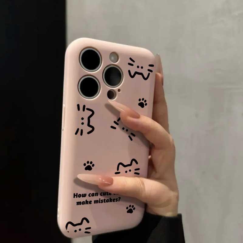 简笔猫咪适用苹果16promax手机壳iphone14pro新款13卡通12日韩可爱11保护套15promax全包防摔15plus趣味软壳
