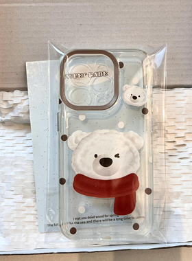 红围巾熊适用苹果15promax手机壳iphone12/11卡通mate60透明16红米note13小米14华为pura70荣耀软壳vivoppo女