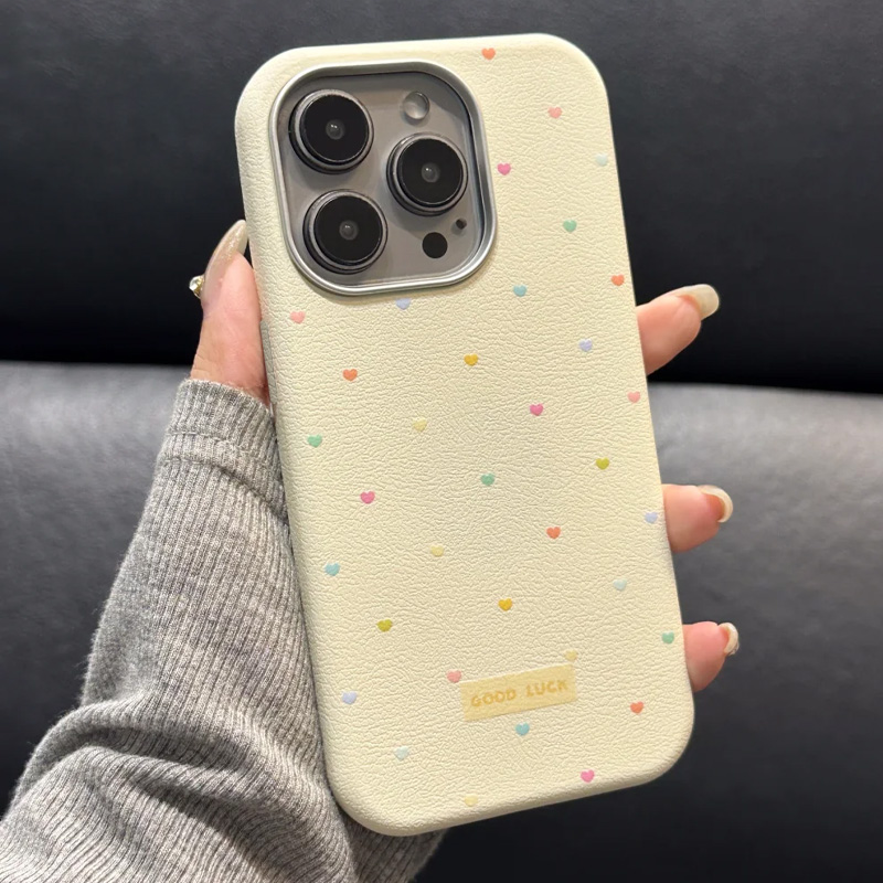 ins彩色爱心皮纹金属框适用苹果16promax手机壳iphone14pro新款13高级感12个性11保护套15promax全包防摔软壳