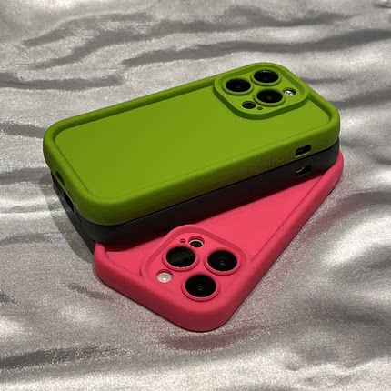 高级感芥末绿适用iphone14pro苹果15手机壳15promax新款11纯色12pro肤感13promax全包防摔xr硅胶xs保护套男女